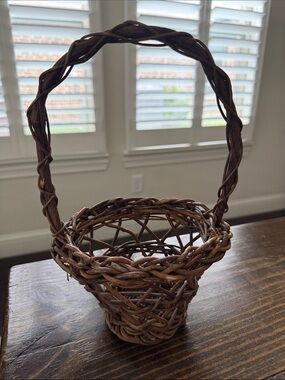 Woven Decorative Basket with Tall Handle in Brown